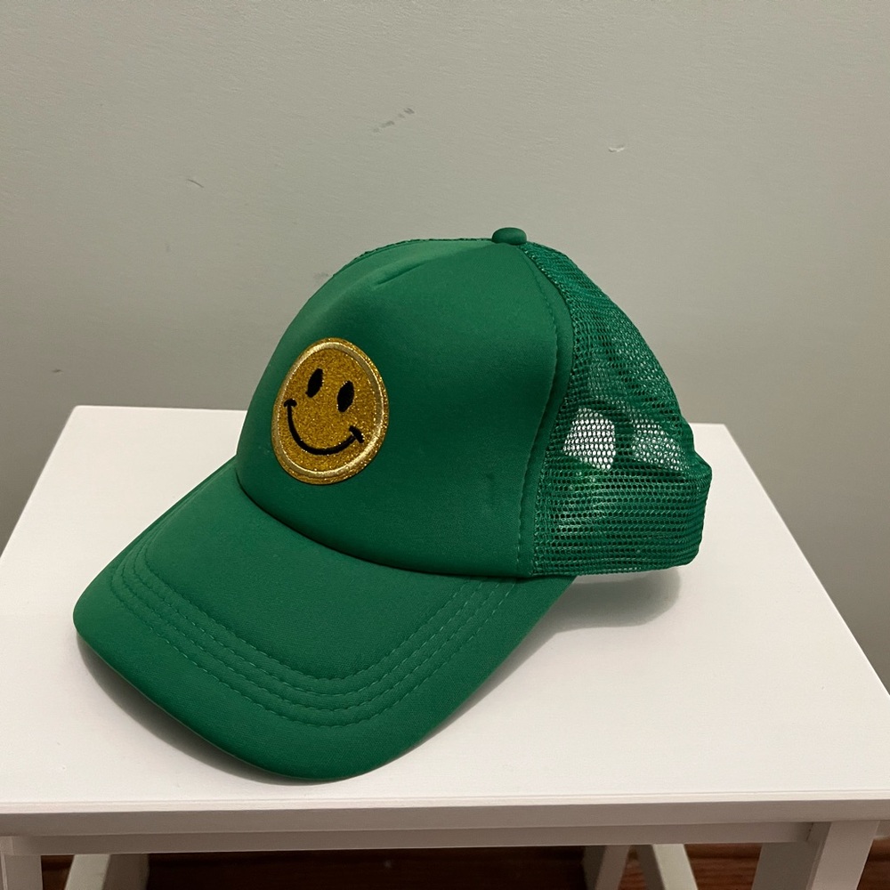 Green Baseball Cap with Smiley Face
